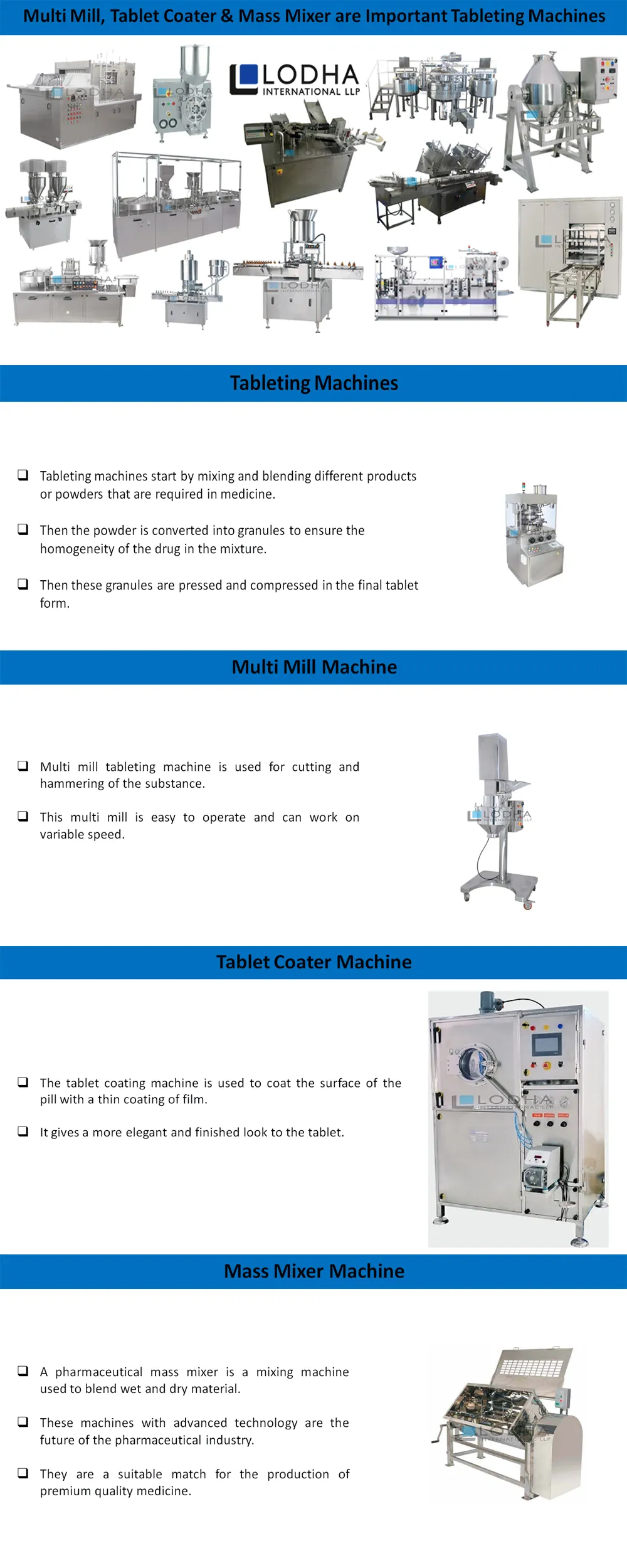 Multi Mill, Tablet Coater & Mass Mixer are Important Tableting Machines